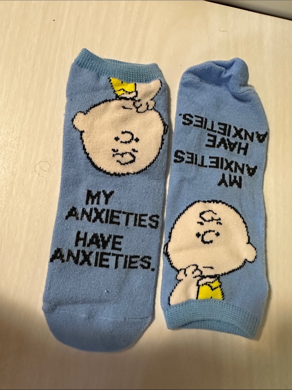 Charlie Brown Blue Novelty low cut Socks - My Anxieties Have Anxieties